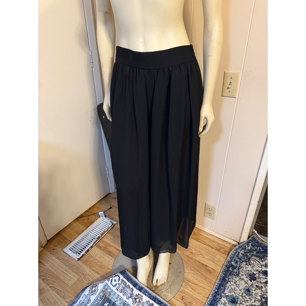 1010 Design Black Wide Leg Palazzo Pants Chiffon Flowy Trousers Medium USA Made